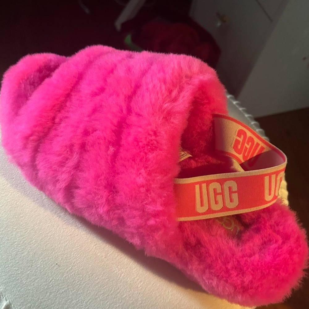 UGG Vibrant Pink Fluffy Slides